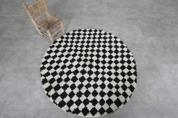 Black and white checkered Moroccan round rug - Custom handmade rug
