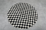 Black and White Checkered Moroccan Round Rug - Custom Handmade Rug