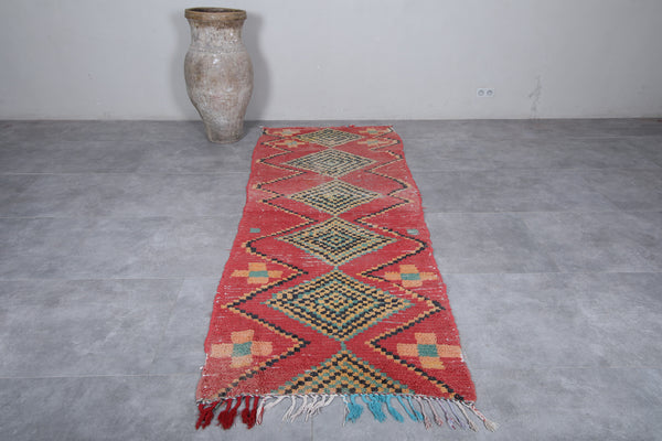 Vibrant boucherouite Moroccan rug - Diamond pattern 3.4 x 9.2 Feet