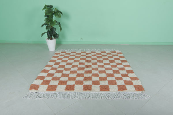 Berber beni ourain rug – 5.4 x 5.6 ft red and white checkerboard