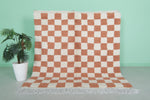 Berber Beni Ourain Rug – 5.4 x 5.6 ft Red and White Checkerboard