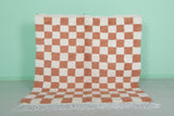 Berber Beni Ourain Rug – 5.4 x 5.6 ft Red and White Checkerboard