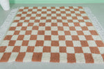 Berber Beni Ourain Rug – 5.4 x 5.6 ft Red and White Checkerboard