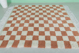 Berber Beni Ourain Rug – 5.4 x 5.6 ft Red and White Checkerboard