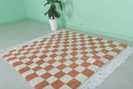 Berber Beni Ourain Rug – 5.4 x 5.6 ft Red and White Checkerboard