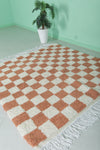 Berber Beni Ourain Rug – 5.4 x 5.6 ft Red and White Checkerboard