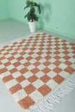 Berber Beni Ourain Rug – 5.4 x 5.6 ft Red and White Checkerboard
