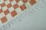 Berber Beni Ourain Rug – 5.4 x 5.6 ft Red and White Checkerboard