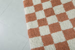 Berber Beni Ourain Rug – 5.4 x 5.6 ft Red and White Checkerboard