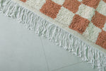 Berber Beni Ourain Rug – 5.4 x 5.6 ft Red and White Checkerboard