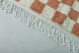 Berber Beni Ourain Rug – 5.4 x 5.6 ft Red and White Checkerboard