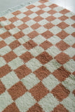 Berber Beni Ourain Rug – 5.4 x 5.6 ft Red and White Checkerboard