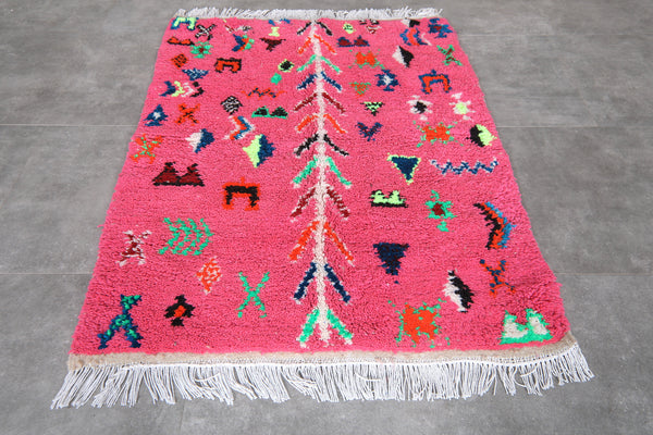 Colorful Moroccan berber rug - Pink tribal pattern | 3.8 x 5.1 ft