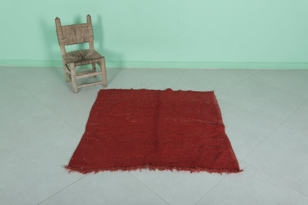 Red square handmade Moroccan rug - 3.4 FT × 3.4 FT | Vibrant decor accent