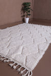 6.5 X 9.7 FT Moroccan Rug - Ivory Handwoven Wool Rug with Diamond Pattern and Tassels