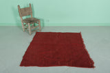 Red Square Handmade Moroccan Rug - 3.4 FT × 3.4 FT | Vibrant Decor Accent