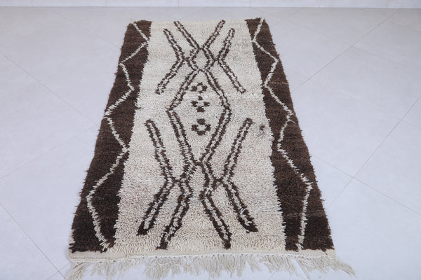 3.5 x 6.6 ft Moroccan berber rug – Brown & ivory abstract tribal design