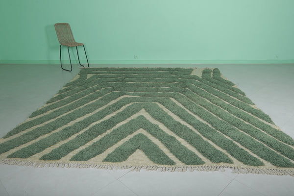 Green and cream Moroccan rug 8.7 x 10.1 Ft | Modern geometric design