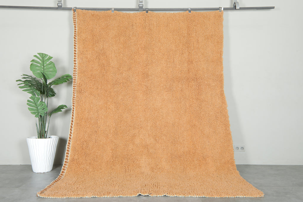 Peach Moroccan rug - Plush wool minimalist style - 6.8 ft x 9.7 ft