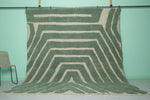 Green and Cream Moroccan Rug 8.7 x 10.1 Ft | Modern Geometric Design