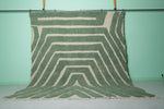 Green and Cream Moroccan Rug 8.7 x 10.1 Ft | Modern Geometric Design