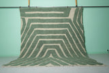 Green and Cream Moroccan Rug 8.7 x 10.1 Ft | Modern Geometric Design