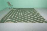 Green and Cream Moroccan Rug 8.7 x 10.1 Ft | Modern Geometric Design