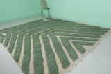 Green and Cream Moroccan Rug 8.7 x 10.1 Ft | Modern Geometric Design