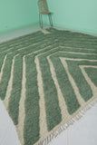 Green and Cream Moroccan Rug 8.7 x 10.1 Ft | Modern Geometric Design