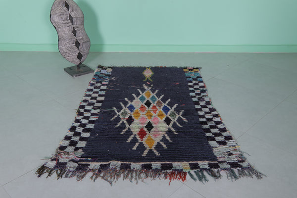 3 FT X 4.6 FT , All-wool azilal Moroccan berber rug – Unique diamond & checkered pattern