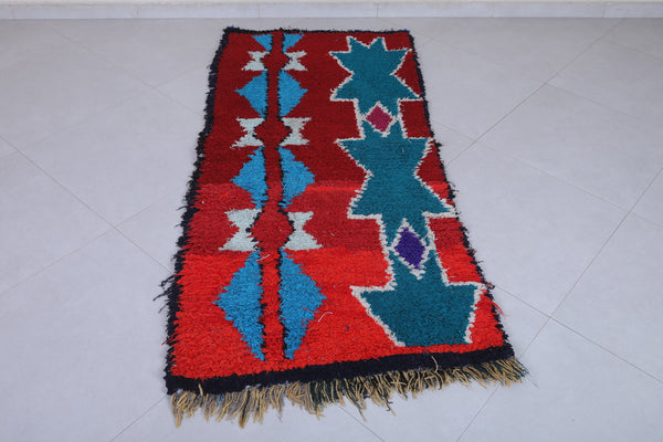 2.7 x 6.3 ft Moroccan berber rug – Striking red & teal geometric design