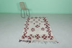 Traditional Moroccan Berber Rug - 4 x 7.3 ft | White and Red Handwoven Carpet