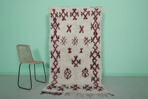 Traditional Moroccan Berber Rug - 4 x 7.3 ft | White and Red Handwoven Carpet