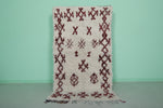 Traditional Moroccan Berber Rug - 4 x 7.3 ft | White and Red Handwoven Carpet