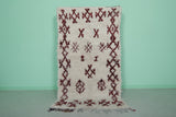 Traditional Moroccan Berber Rug - 4 x 7.3 ft | White and Red Handwoven Carpet