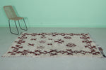 Traditional Moroccan Berber Rug - 4 x 7.3 ft | White and Red Handwoven Carpet