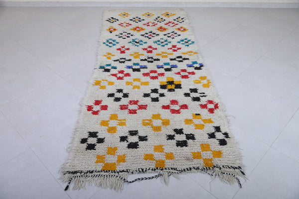 3.5 x 9.2 ft Moroccan berber rug – Ivory base with colorful geometric patterns