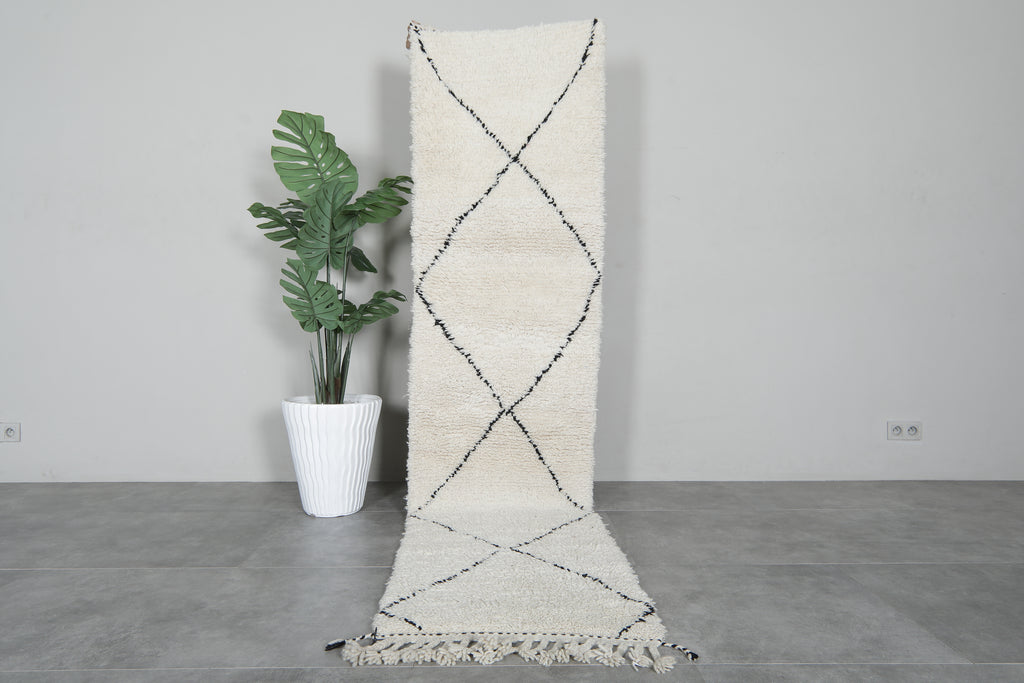 Moroccan Rug Runner 2.3 x 9.4 ft Handmade Wool Hallway Carpet