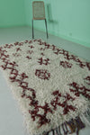 Traditional Moroccan Berber Rug - 4 x 7.3 ft | White and Red Handwoven Carpet