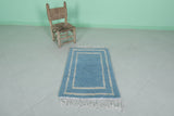 Handmade Moroccan Blue Wool Rug 2 x 3 FT – Soft Accent Rug with White Border