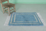 Handmade Moroccan Blue Wool Rug 2 x 3 FT – Soft Accent Rug with White Border