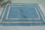 Handmade Moroccan Blue Wool Rug 2 x 3 FT – Soft Accent Rug with White Border