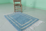 Handmade Moroccan Blue Wool Rug 2 x 3 FT – Soft Accent Rug with White Border