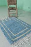 Handmade Moroccan Blue Wool Rug 2 x 3 FT – Soft Accent Rug with White Border