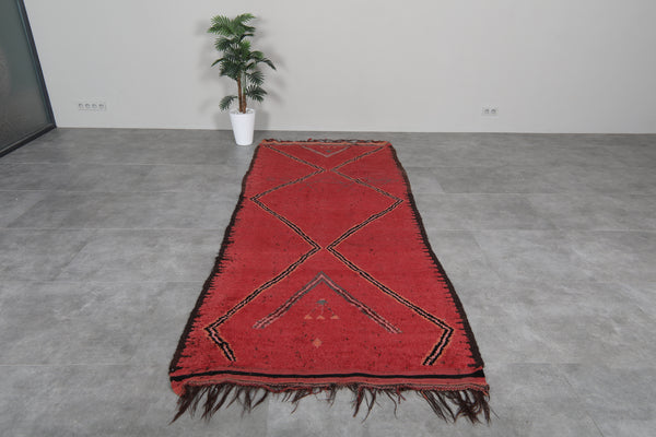 Red Moroccan Berber Azilal Carpet – 4.2 FT X 10.4 FT | Handwoven Runner Rug | Artisan Wool Decor