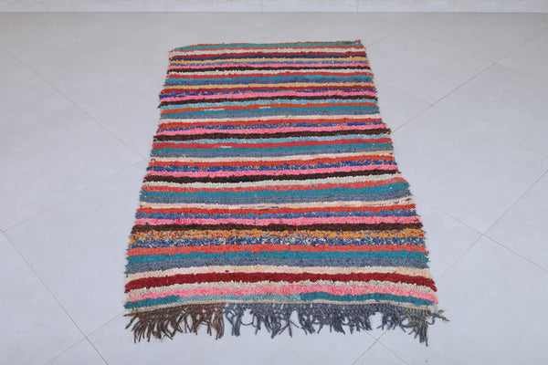 3.2 x 5.8 ft Moroccan berber rug – Colorful striped boucherouite design