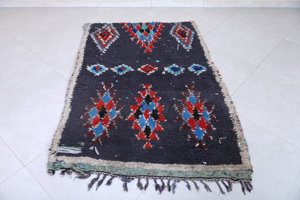 3.8 x 5.4 ft Moroccan berber rug – Dark base with vibrant geometric accents
