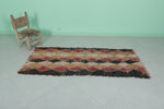 Vintage Handmade Moroccan Runner Rug – 2.7 x 6.3 FT, Warm Diamond Design