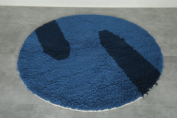 Round Moroccan rug - Blue base with navy abstract accents - 5 FT