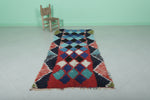 Colorful Moroccan Berber Rug 2.9 X 7.2 Feet - Bold Diamond Pattern Handmade